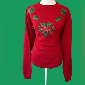 VTG 90s red whimsical Christmas wreath puffy paint crafty granny sweatshirt LG